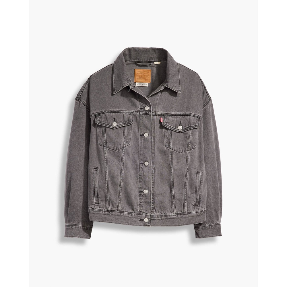 Levis Womens Charcoal Gray Denim Trucker Jacket Size XL Classic Relaxed Fit‎